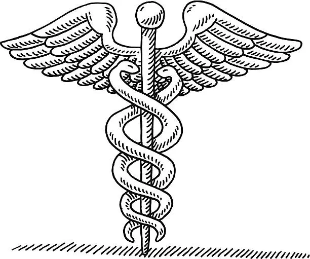 Vector illustration of Caduceus Ancient Greek Symbol Drawing