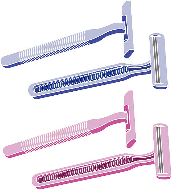 plastic disposable razors in pink and blue A vector illustration of plastic disposable razors in pink and blue. safety razor stock illustrations
