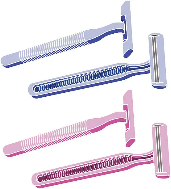 Vector illustration of plastic disposable razors in pink and blue