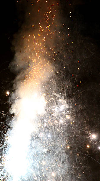 istock explosion with fire in the night and smoke, sparks, 474494273