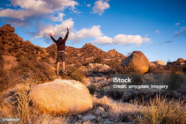 Saltare Luomo E Paesaggio Tramonto Sudovest - Fotografie stock e altre immagini di A mezz'aria - A mezz'aria, Adulto, Adulto di mezza età