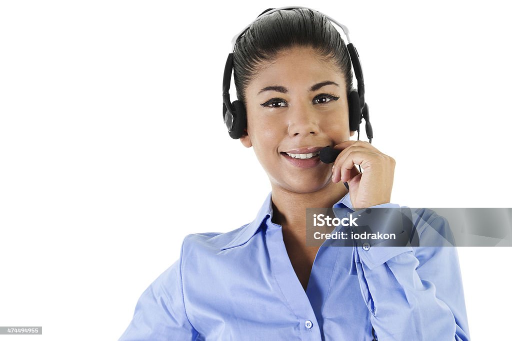 Call Center Operator Stock image of female call center operator over white background Customer Service Representative Stock Photo