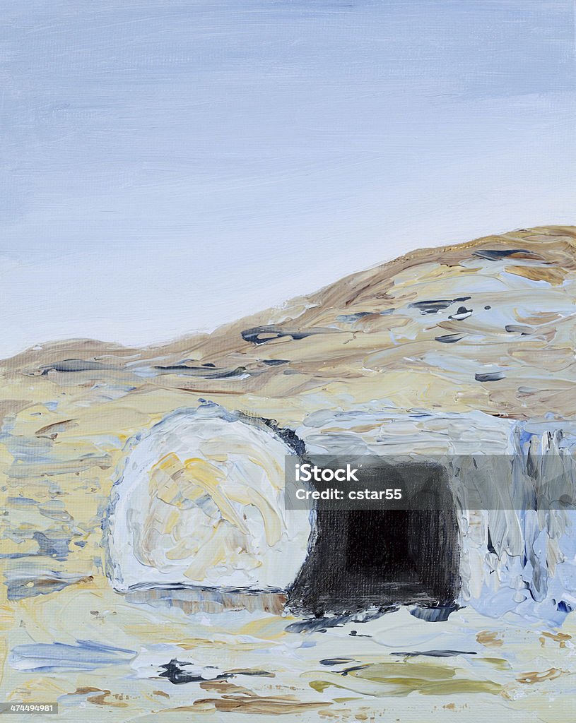 Obrządek: Wielkanoc puste Tomb z rock walcowane away Sztuka Malarstwo - Zbiór ilustracji royalty-free (Bez ludzi)