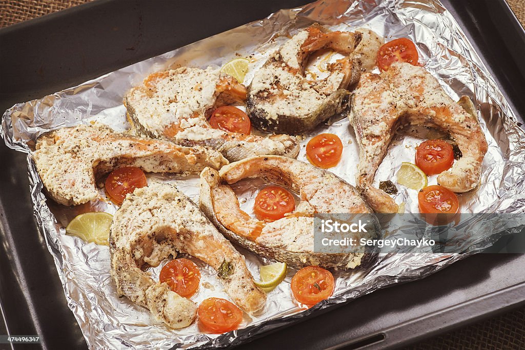 Trout with vegetables, cooked in the oven Baked Stock Photo