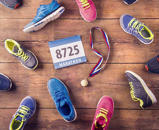 istock Running shoes on the floor 474497364