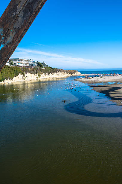 San Lorenzo River mouth, Santa Cruz, California stock photo
