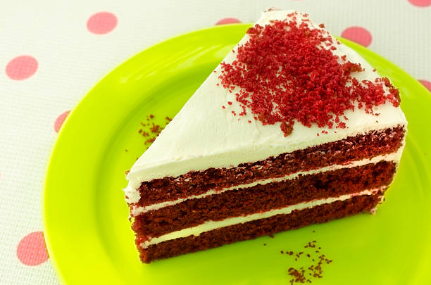 istock Red velvet cake on a green plate 474502222