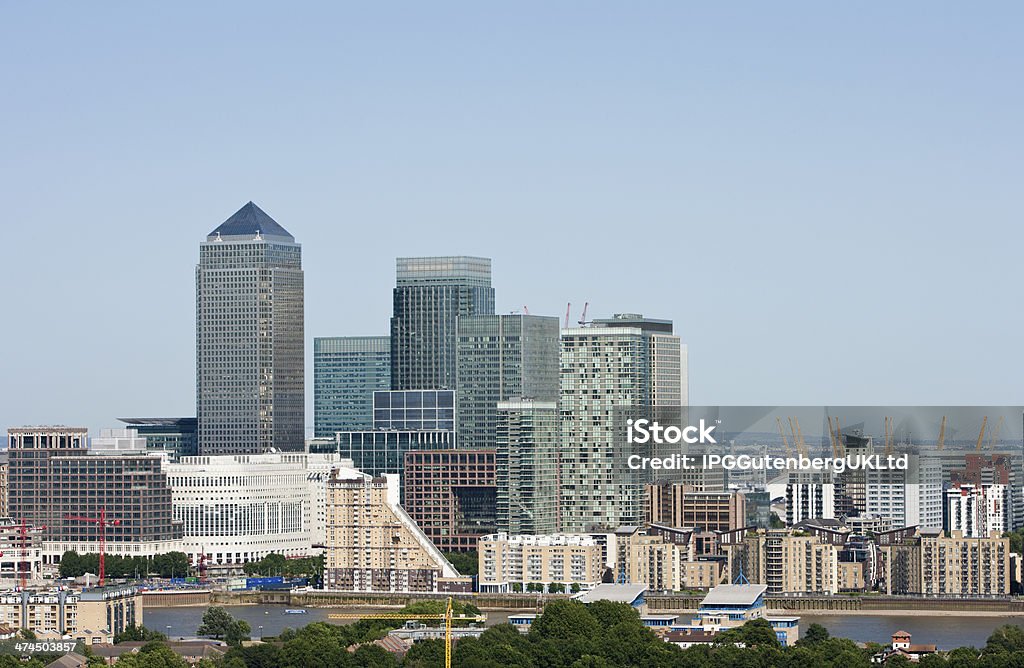 Elevated view of Canary Wharf, London Architecture Stock Photo