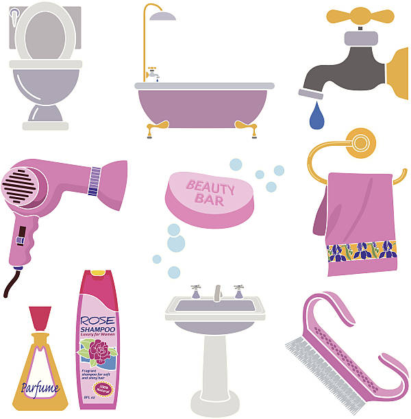 women's bath accessories A vector illustration of women's bath accessories. nail brush stock illustrations