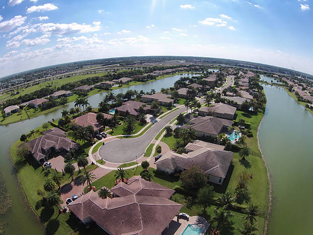 istock Waterfront homes in Florida aerial view 474505342