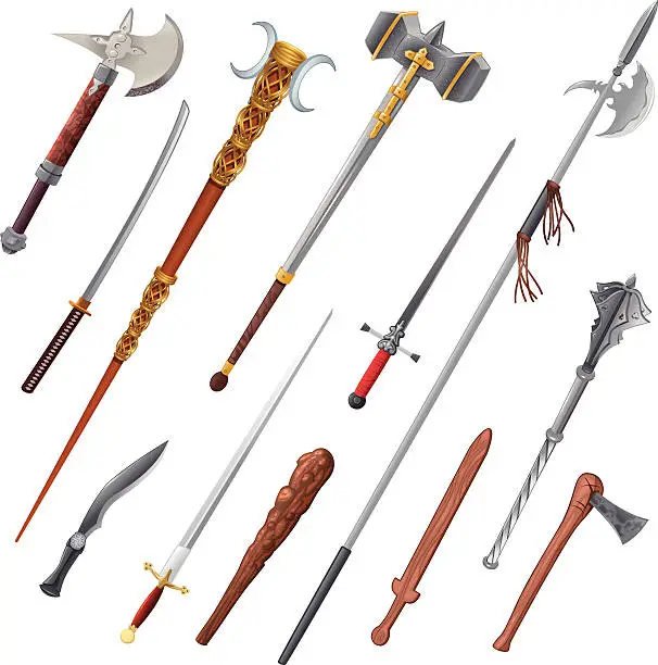 Vector illustration of Set of different weapons