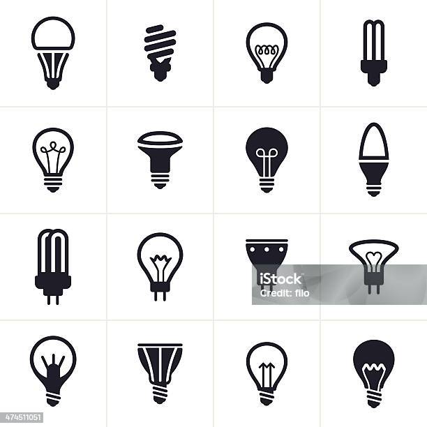 Collection Of Sixteen Black Light Bulb Symbols Stock Illustration - Download Image Now - LED Light, Icon Symbol, Light Bulb