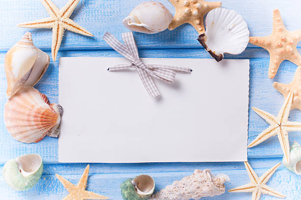 istock Empty tag and marine items on wooden background. 474511226