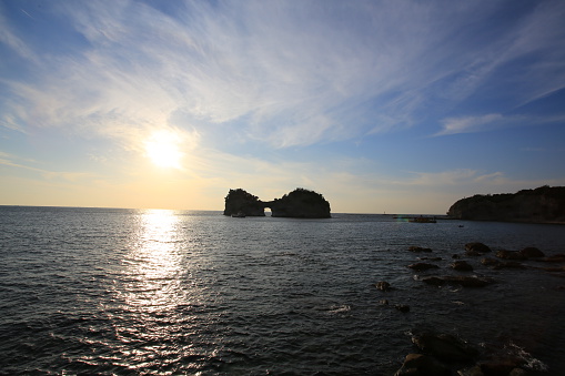 beautiful sunset with sunlit of Engetsu Island in southern japan