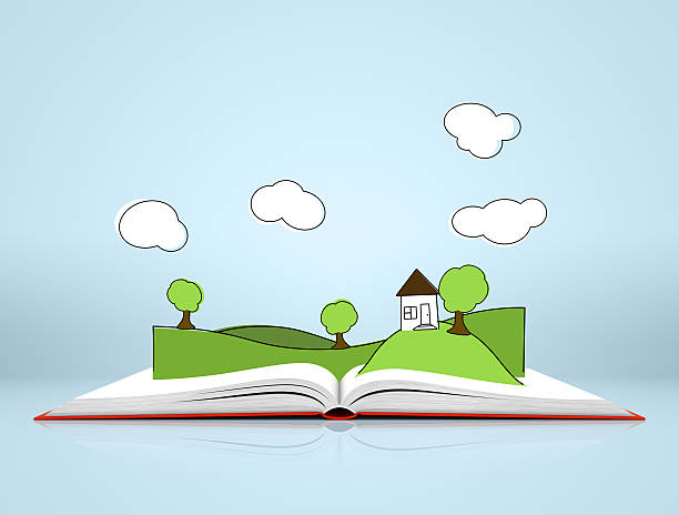 istock Landscape with hills and tree on open book 474511868