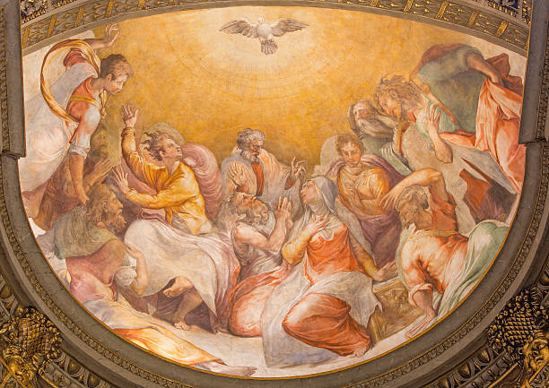 Rome - The Pentecost fresco from 16. cent. Rome - The Pentecost fresco in church Santa Maria dell Anima by Francesco Salviati from 16. cent. pentecost religious celebration photos stock pictures, royalty-free photos & images