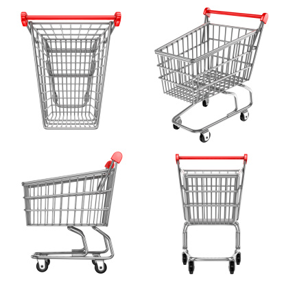 shopping carts in front side top and perspective views