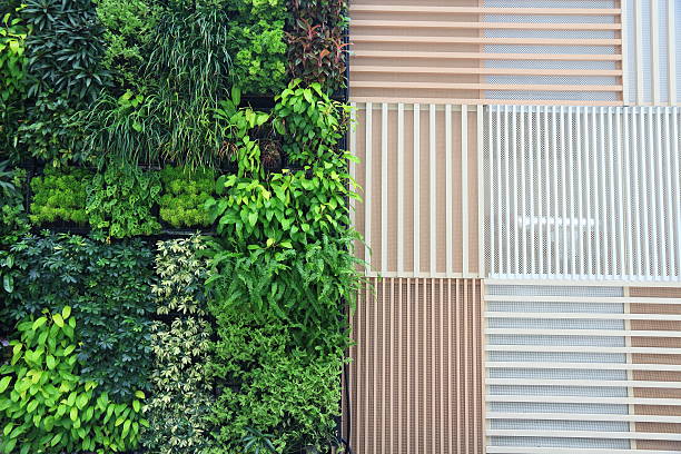 istock Green Leaves and Alumenium Wall Background. 474515247