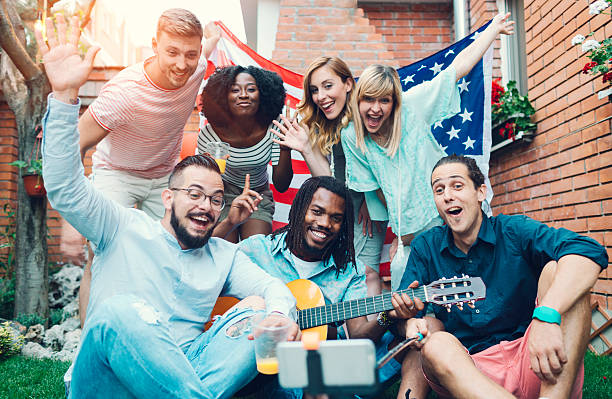 istock Happy Young People Making Selfie In A Backyard. 474516366