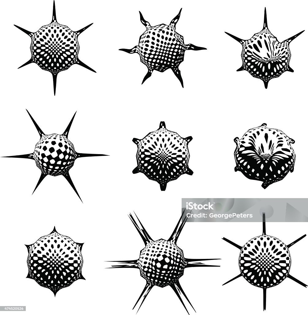 Futurista vía satélite con patrones en forma de iconos de semitono - arte vectorial de Blanco y negro libre de derechos