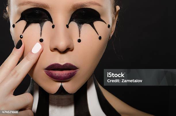 Portrait With Creative Black And White Makeup Stock Photo - Download Image Now - 20-29 Years, 2015, Abstract