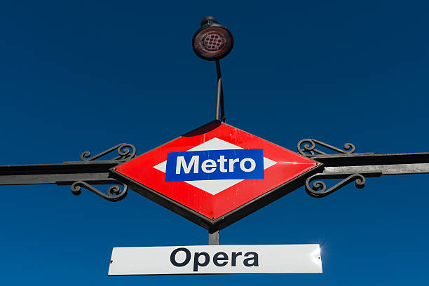 istock Red subway entrance sign in Opera, Madrid 474521765