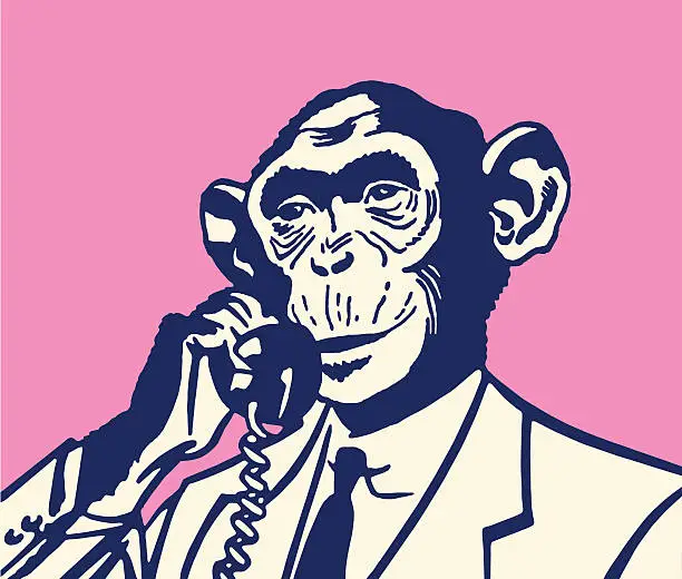 Vector illustration of Monkey on The Telephone