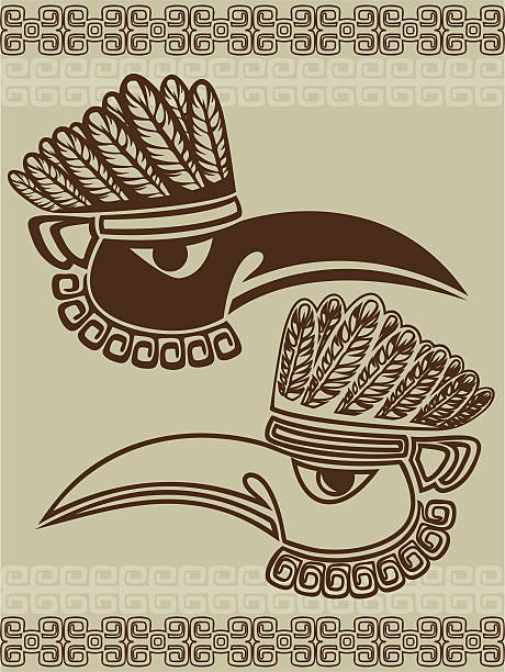 illustrations, cliparts, dessins animés et icônes de masque de corbeau amérindienne imprimé au pochoir avec motif, deux variantes - native bird