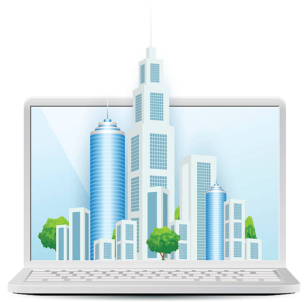 istock Modern City on Laptop Icon isolated on white background. Vector Illustration. 474522168