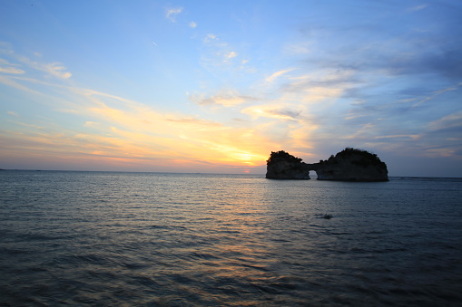 beautiful sunset with sunlit of Engetsu Island in southern japan