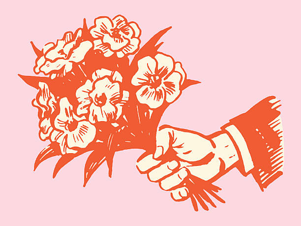 bildbanksillustrationer, clip art samt tecknat material och ikoner med hand holding bouquet of flowers - blombukett