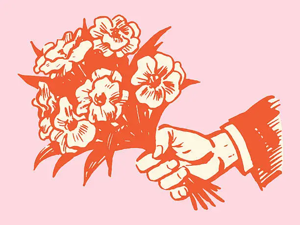 Vector illustration of Hand Holding Bouquet of Flowers