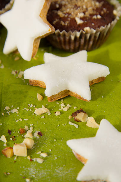 Star cookies with almonds stock photo
