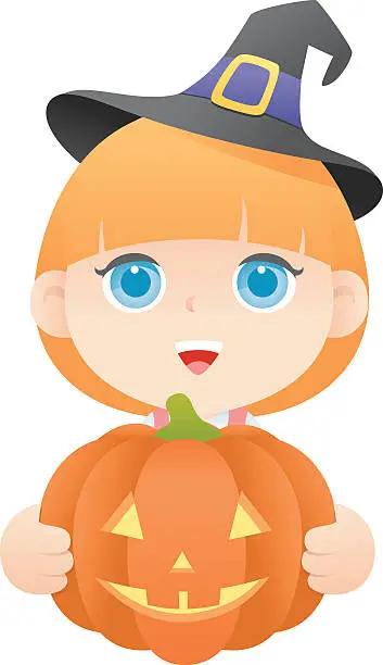 Vector illustration of Girl holding pumpkin