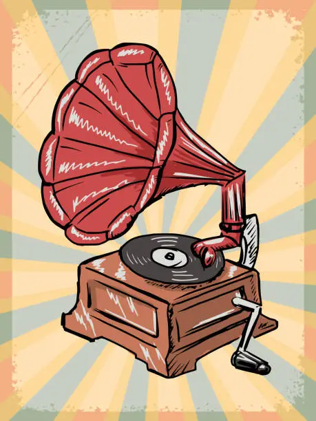Vector illustration of vintage background with phonograph