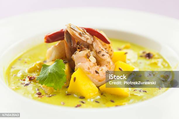 Curry Soup With Prawns And Mango Wide Stock Photo - Download Image Now - Banquet, Chili Pepper, Color Image