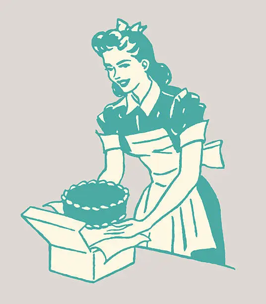 Vector illustration of Woman and Cake