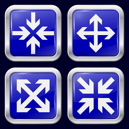 Arrow. Metal Icons Square Shape. 4 Items