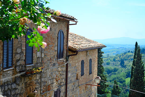 istock brick wall and flowers in San Gimignano 474549422