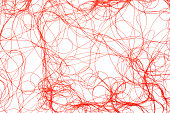 Isolated shot of red silk thread on white background