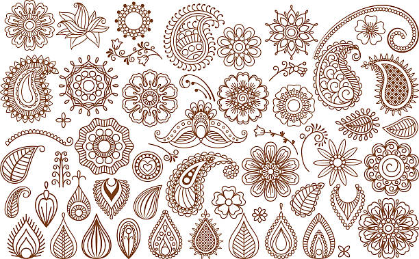 henna tattoo doodles-elemente - hennatätowierung stock-grafiken, -clipart, -cartoons und -symbole