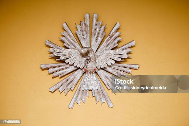 Holy Spirit Saint Dove With Yellow Background 9567 Stock Photo - Download Image Now - 2015, Art And Craft, Brazil