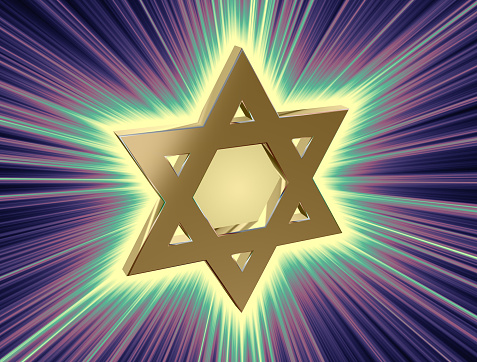 stylized image Star of David made of gold in the glow rays