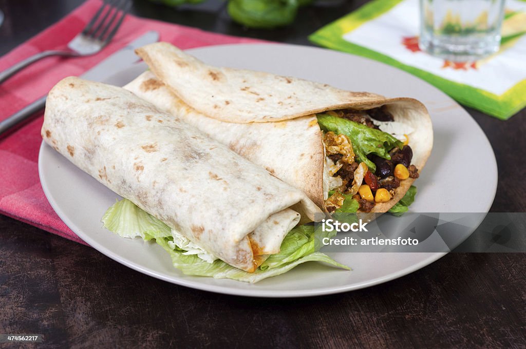 tortilla Burritos and the tortilla in the composition on the plate Appetizer Stock Photo