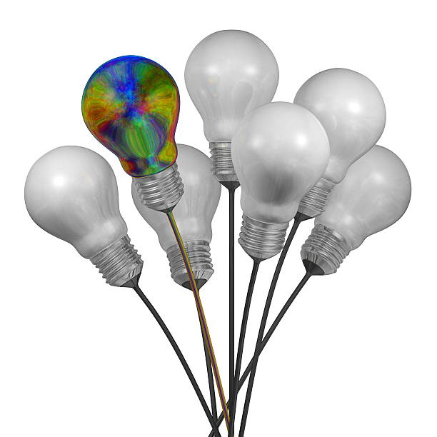 istock Bouquet of many white light bulbs and multicolored iridescent one 474563279