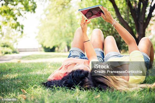 Dos Mujeres Usando Tableta Digital Foto de stock y más banco de imágenes de Adulto - Adulto, Adulto joven, Agarrar