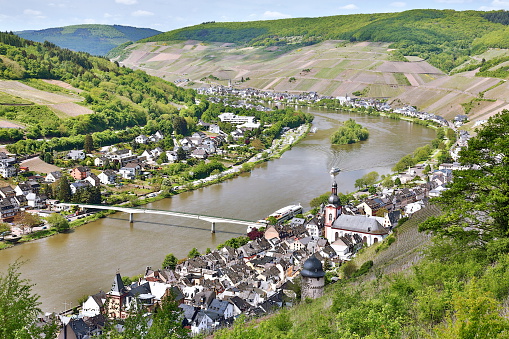 Moselle valley in spring and city of Zell