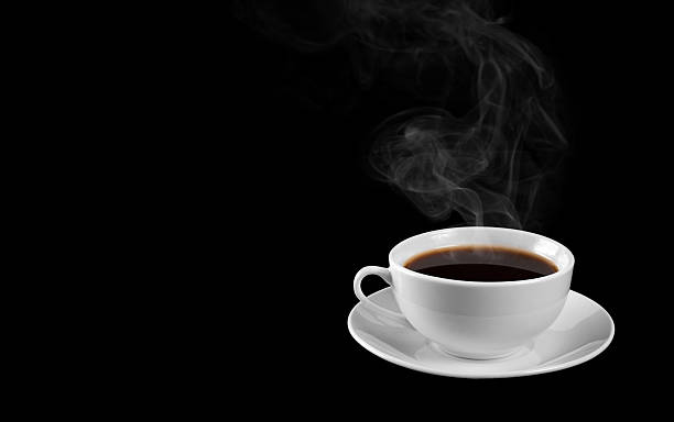 istock Cup of hot coffee on a black background. Steam. 474577634