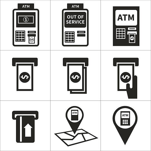 illustrations, cliparts, dessins animés et icônes de un distributeur automatique de billets icon set - distributeur automatique