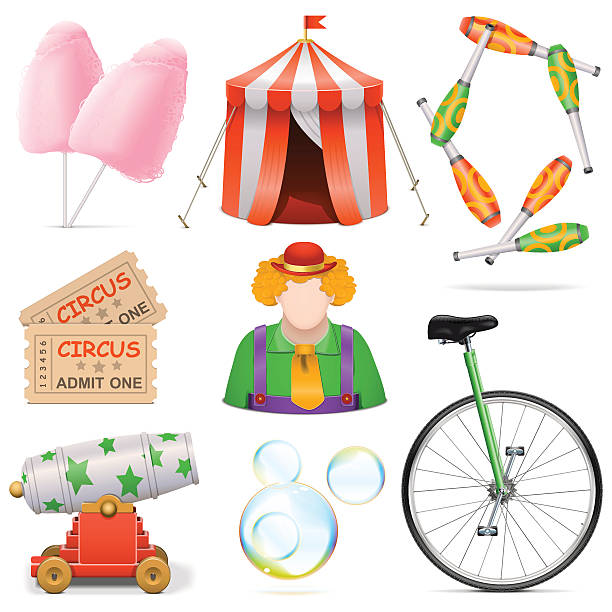 illustrazioni stock, clip art, cartoni animati e icone di tendenza di vettoriale icone di circo - school carnival food cotton candy